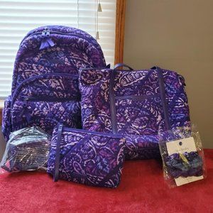 VERA BRADLEY QUILTED BACKPACK, TOTE, WRISTLET, ZIP AROUND WALLET & HAIR SCRUNCHI